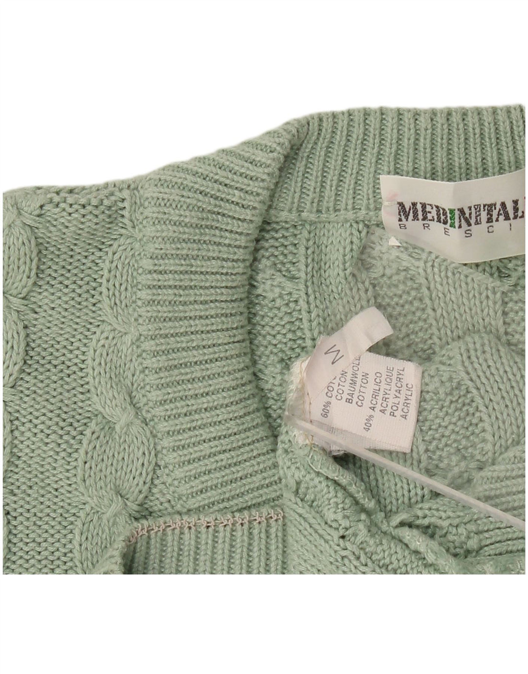 VINTAGE Womens Oversized V-Neck Jumper Sweater UK 14 Medium Green Cotton