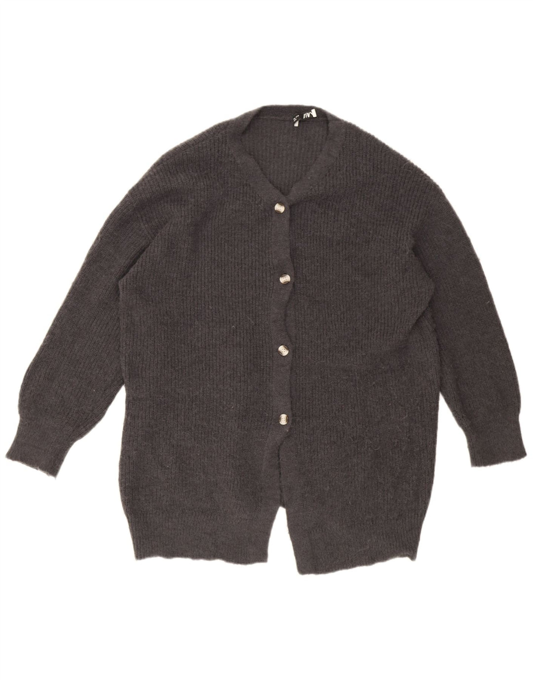 Zara Womens Longline Oversized Cardigan Sweater UK 16 Large Grå Polyester