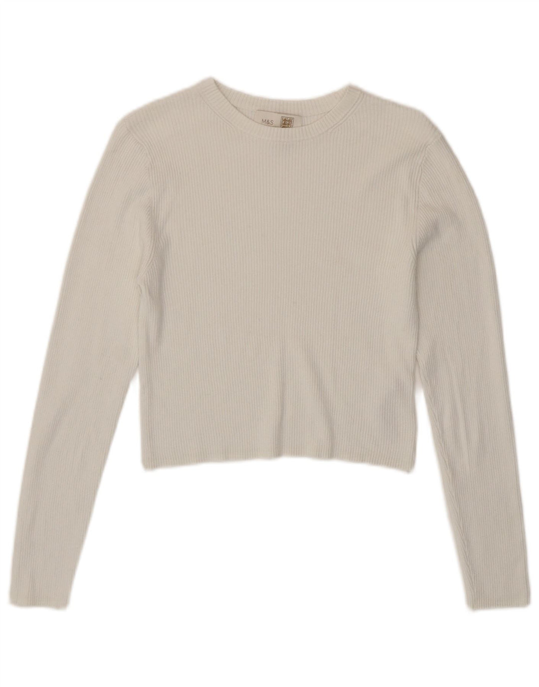 Marks & Spencer Dame Crop Top Langærmet UK 14 Medium White Viscose