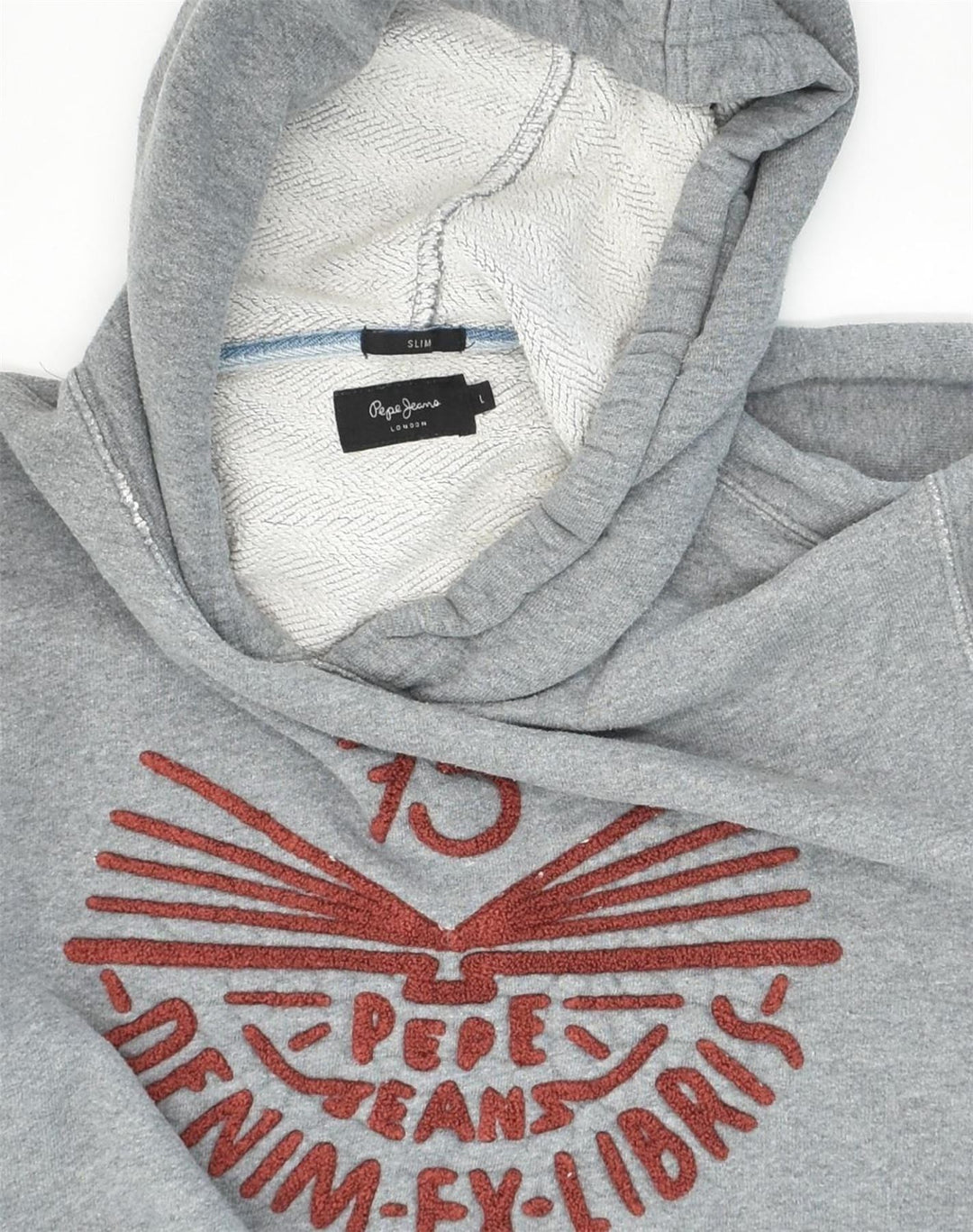 PEPE JEANS Womens Graphic Hoodie Jumper UK 16 Large Grey Cotton | Vintage PEPE Jeans | Thrift | Second-Hand PEPE Jeans | Used Clothing | Messina Hembry 