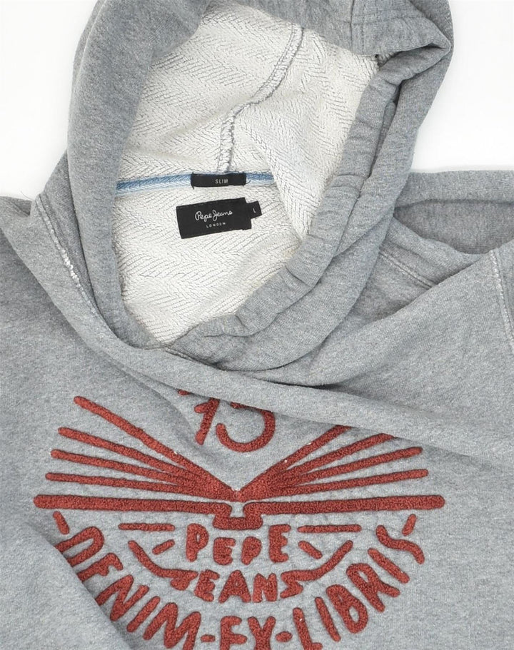 PEPE JEANS Womens Graphic Hoodie Jumper UK 16 Large Grey Cotton | Vintage PEPE Jeans | Thrift | Second-Hand PEPE Jeans | Used Clothing | Messina Hembry 