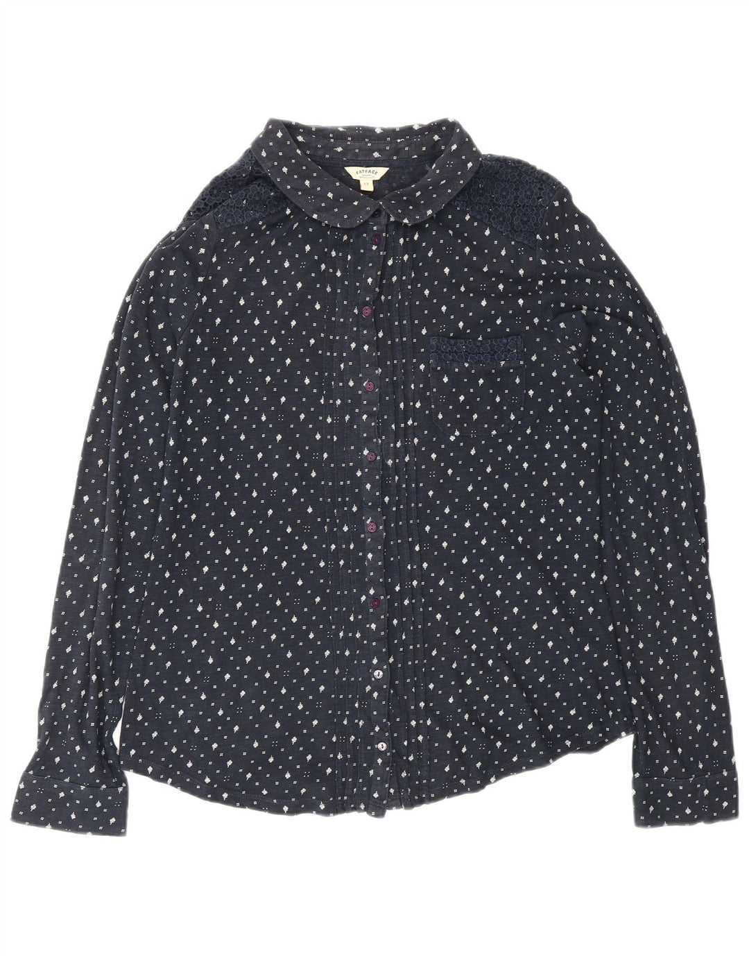 FAT FACE Dameskjortebluse UK 12 Medium Navyblå Blomsterbomuld