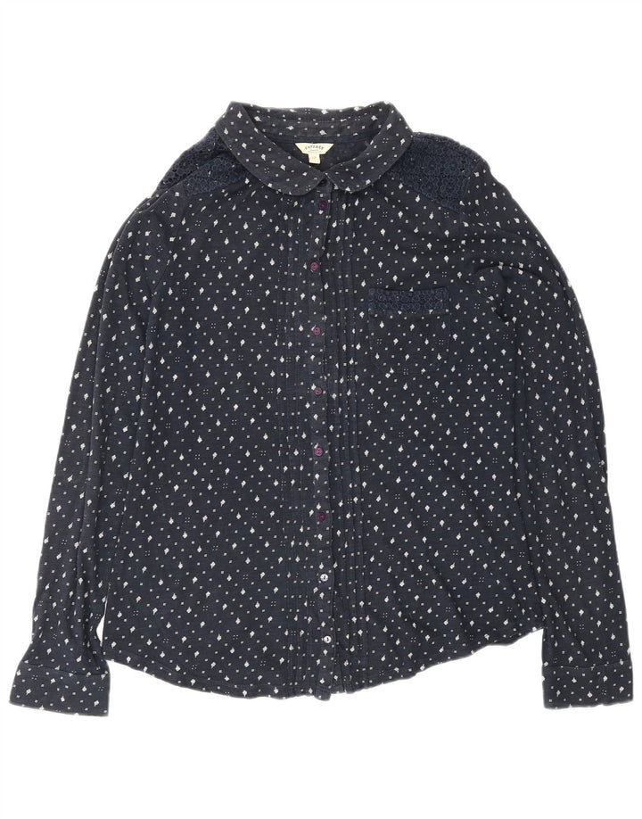 FAT FACE Dameskjortebluse UK 12 Medium Navyblå Blomsterbomuld