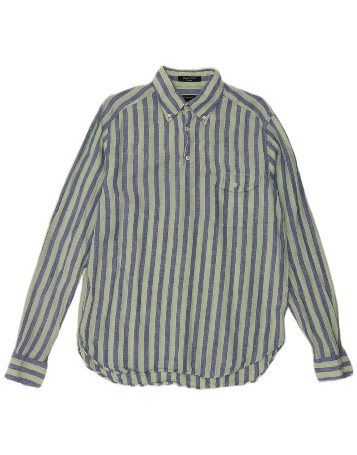 Gant Herre Pullover Shirt Medium Green Pinstripe Linen