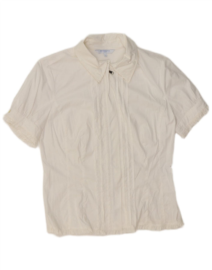 MARELLA Womens Short Sleeve Shirt Blouse UK 12 Medium White Cotton