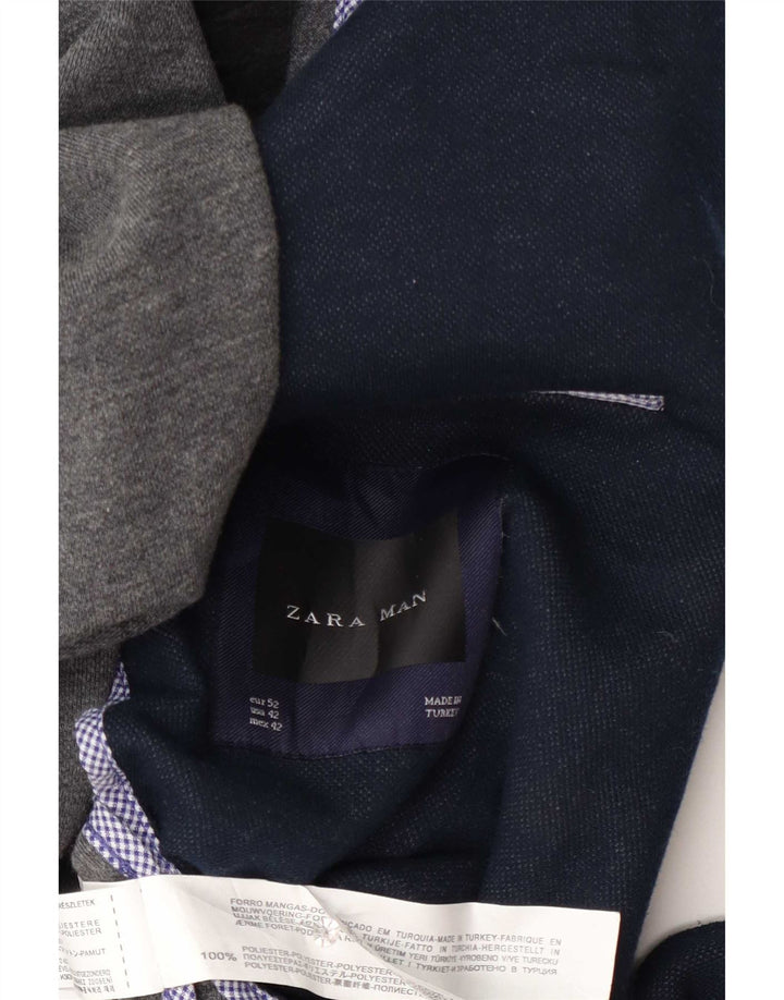 Zara Herre 2-knaps blazerjakke EU 52 Stor marineblå polyester