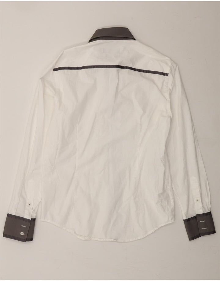 VINTAGE Mens Slim Fit Shirt Large White Colourblock Cotton Vintage Vintage and Second-Hand Vintage from Messina Hembry 
