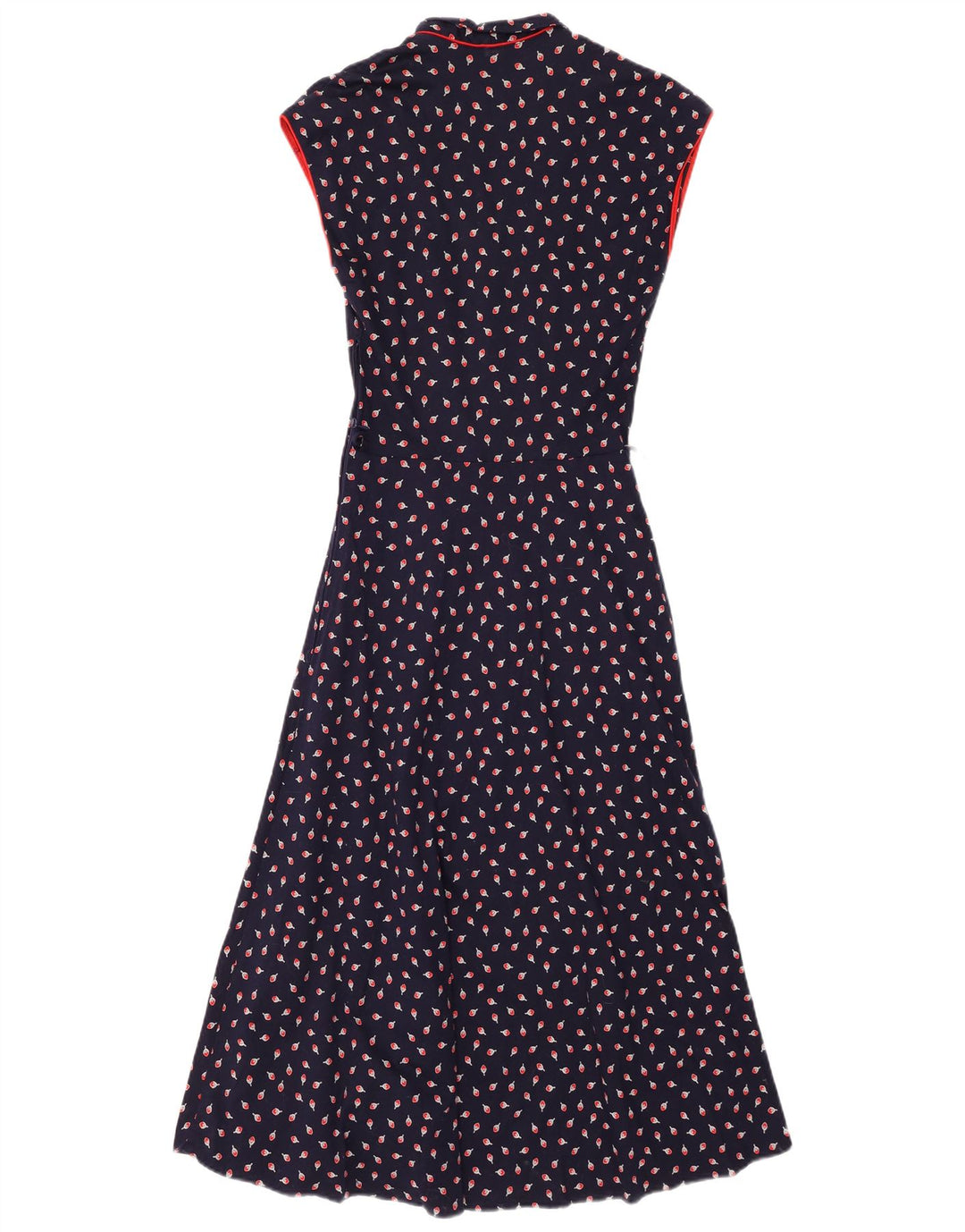 VINTAGE ærmeløs maxikjole til kvinder IT 38 XS Marineblå blomstret bomuld