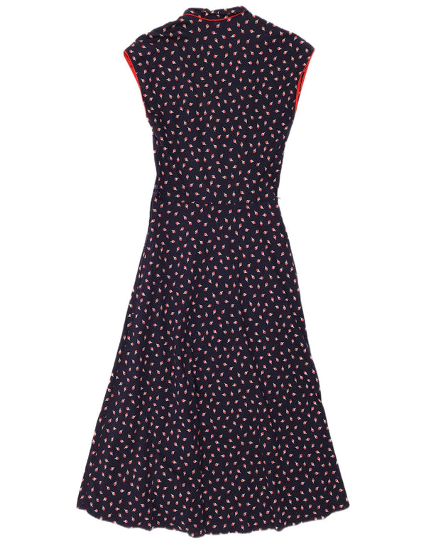 VINTAGE ærmeløs maxikjole til kvinder IT 38 XS Marineblå blomstret bomuld