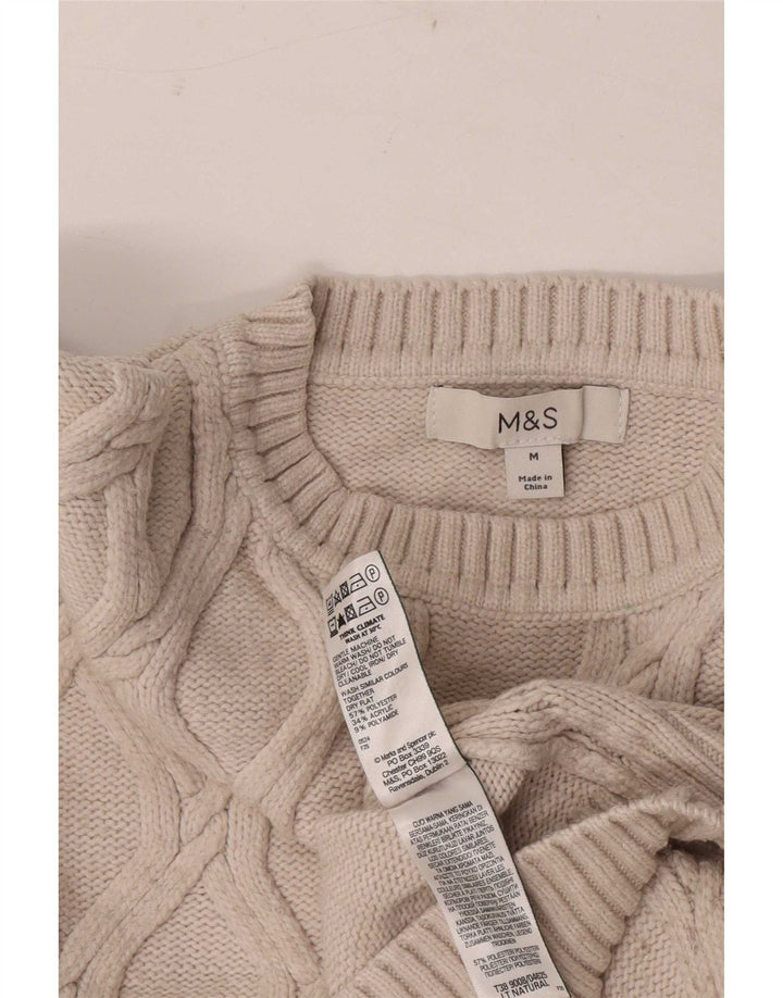 Marks & Spencer Dame Crop Crew Neck Jumper Sweater UK 14 Medium Beige