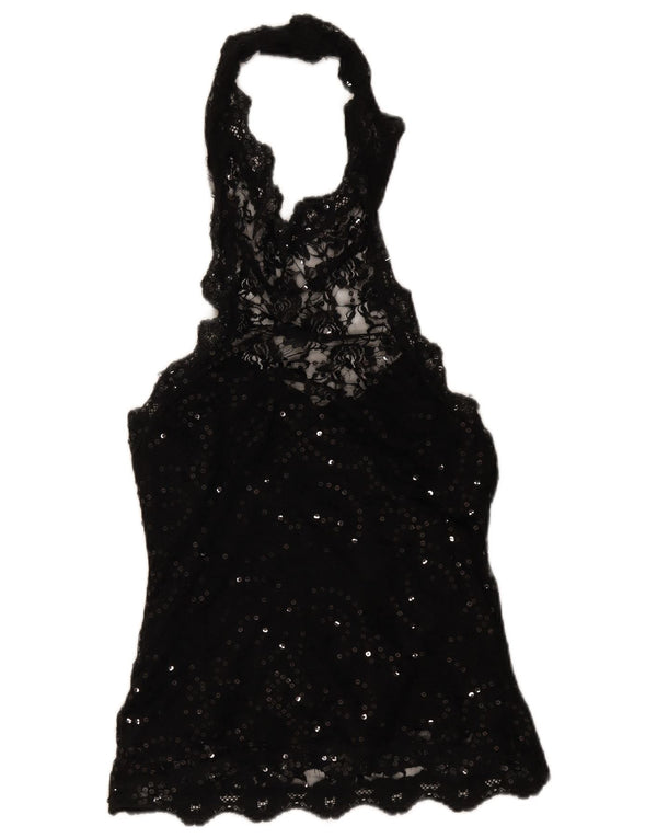 Joseph Ribkoff Dame Crop Lace Halter Top UK 14 Large Black Floral