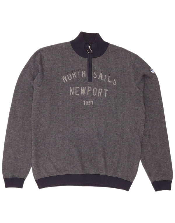 North Sails Herre Grafisk Zip Neck Jumper Sweater XL Navy Blue Bomuld