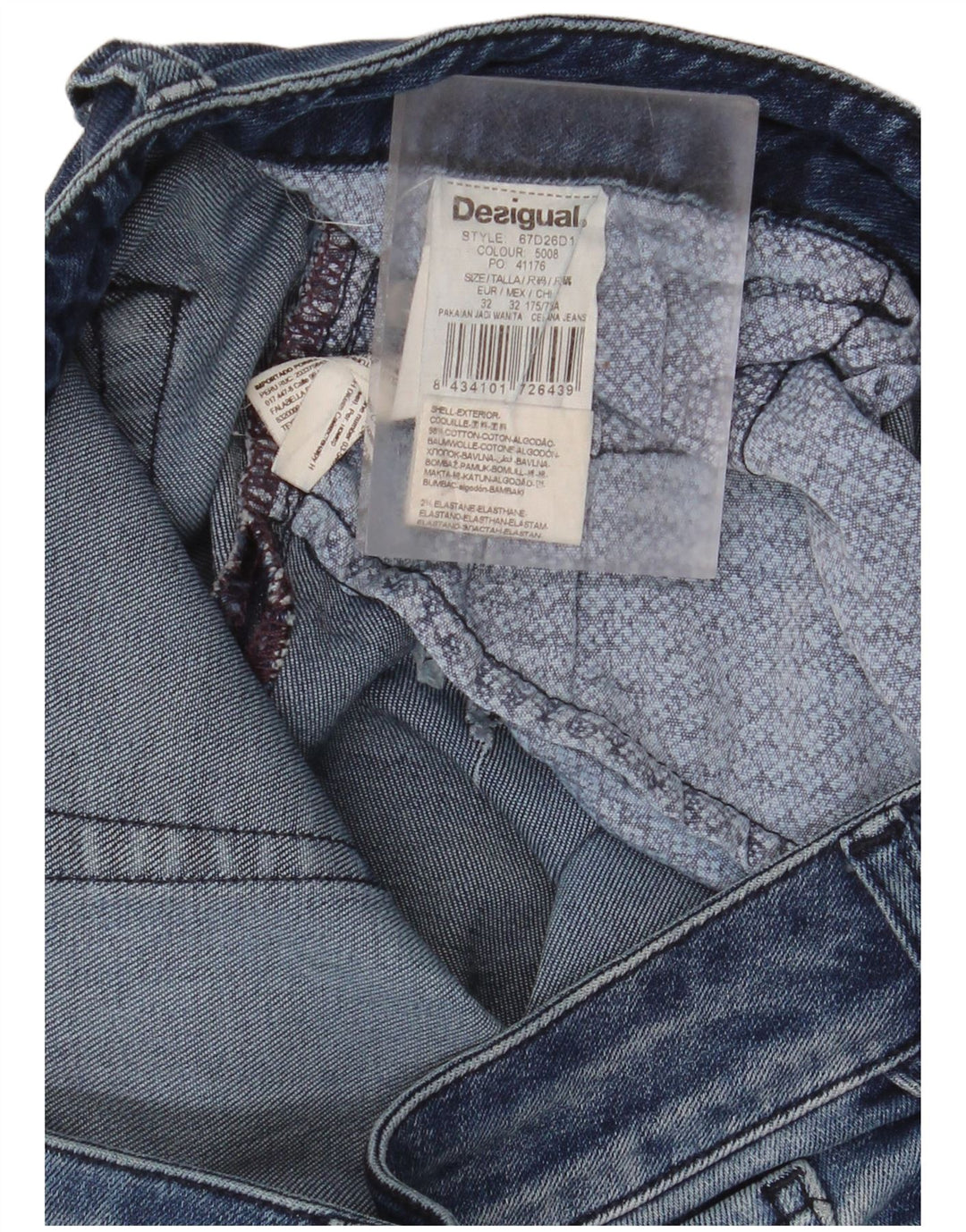 DESIGUAL Dame nødlidende Skinny Jeans W32 L32 Blå Houndstooth Bomuld