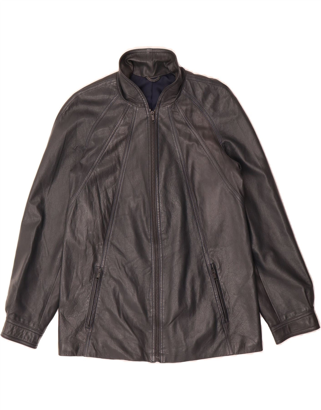 VINTAGE Womens Leather Jacket UK 8 Small Grey Vintage Vintage and Second-Hand Vintage from Messina Hembry 