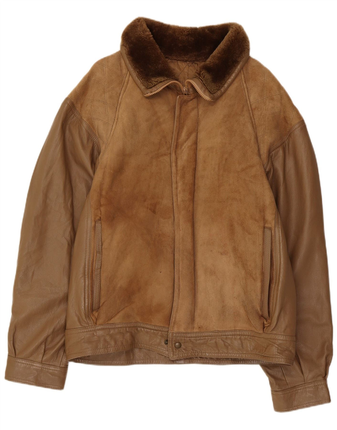 Vintage Shearling-jakke til mænd IT 52 XL brunt læder