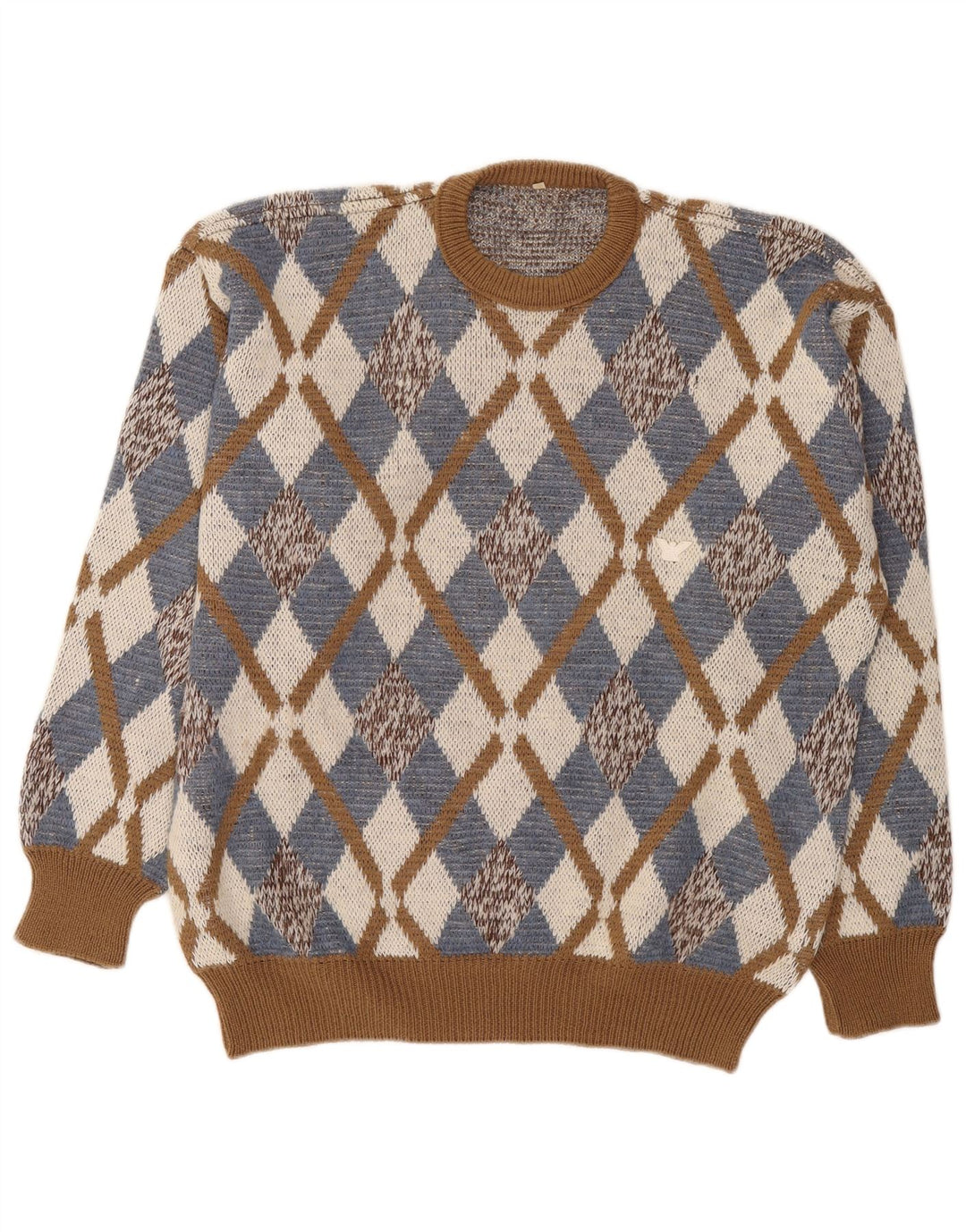 Vintage Herre Crew Neck Jumper Sweater IT 52 Large Brown Argyle/Diamond