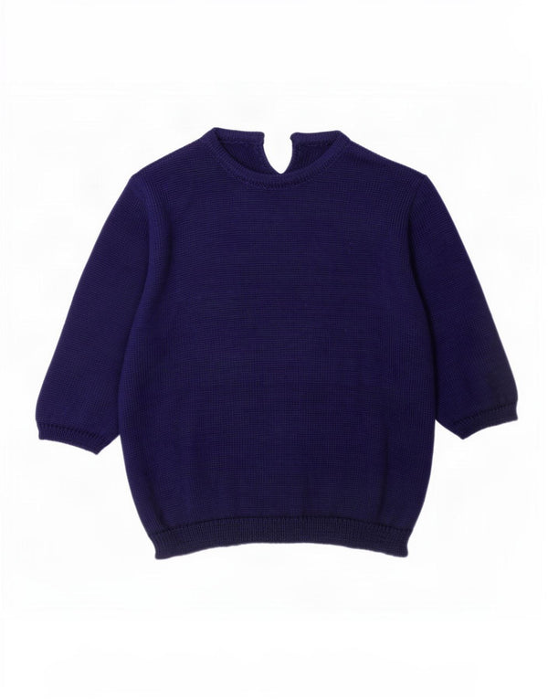 Vintage Dame 3/4 ærmer Crew Neck Jumper Sweater UK 16 Large Navy Blue