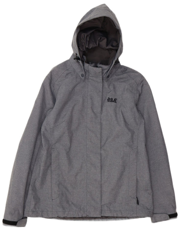 JACK WOLFSKIN Womens Hooded Waterproof Jacket UK 12 Medium  Grey Polyester