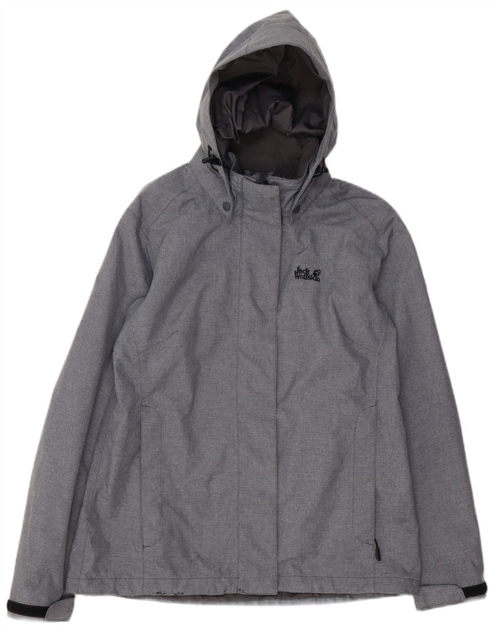 JACK WOLFSKIN Dame Hætte Vandtæt Jakke UK 12 Medium Grå Polyester