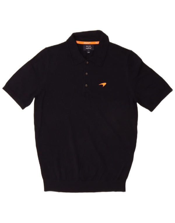 Reiss Herre Kortærmet Polo Neck trøje Sweater Large Navy Blue Wool