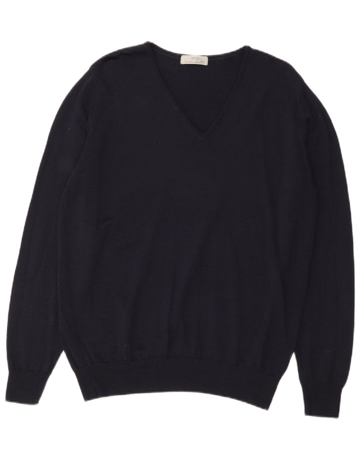 Marks & Spencer Dame V-hals sweater UK 16 Stor marineblå uld