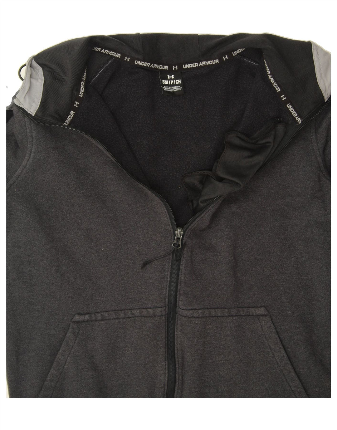 UNDER ARMOUR Mens Zip Hoodie Sweater Small Grey Colourblock Cotton Vintage Under Armour and Second-Hand Under Armour from Messina Hembry 