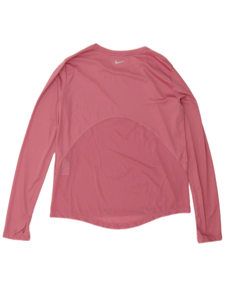 NIKE Dame Dri Fit Top Langærmet UK 12 Medium Pink Polyester