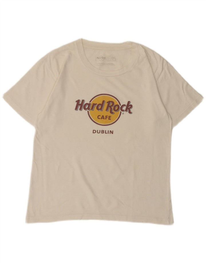 Hard Rock Cafe Dame Dublin Grafisk T-Shirt Top UK 18 XL Hvid Bomuld