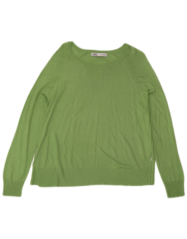 Zara Dame Boat Neck Jumper Sweater UK 14 Medium Green Viscose