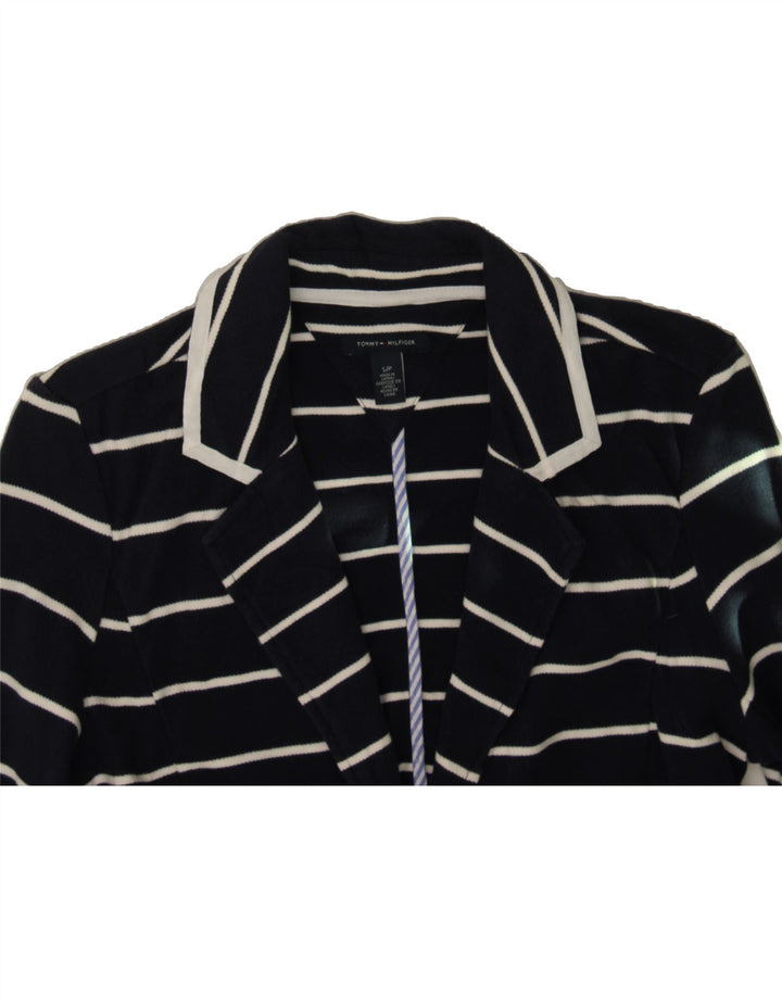 TOMMY HILFIGER Womens 2 Button Blazer Jacket UK 10 Small Navy Blue Striped Vintage Tommy Hilfiger and Second-Hand Tommy Hilfiger from Messina Hembry 