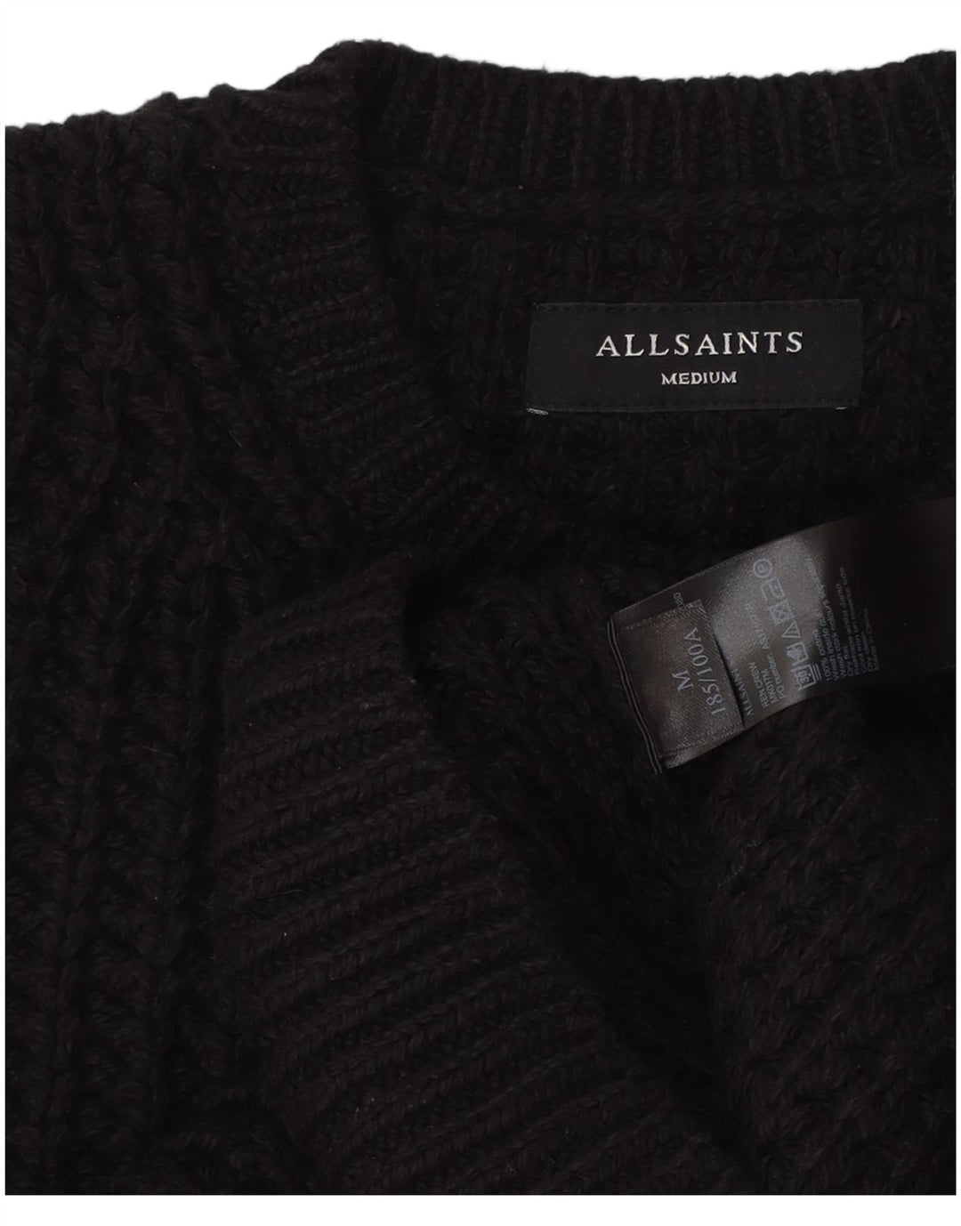 All Saints Herre Crew Neck Jumper Sweater Medium Sort Bomuld