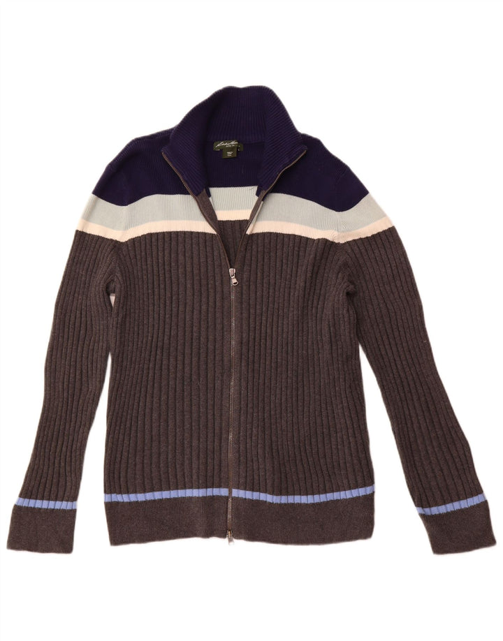 Eddie Bauer Kvinder Høj Cardigan Sweater UK 20 2XL Grå Colourblock Bomuld