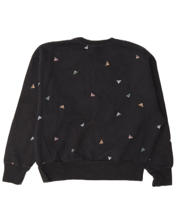 Adidas Dame Grafisk Sweatshirt Jumper UK 14 Stor Sort Bomuld