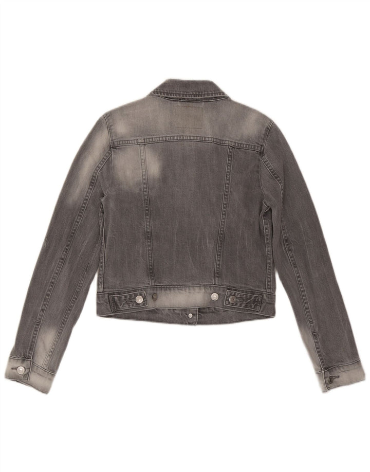 LEVI'S Dame Crop Denim Jacket UK 10 Small Grey Bomuld