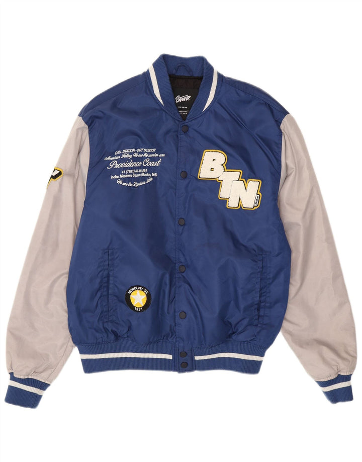 Pull & Bear Herre Boston Varsity Jacket UK 38 Medium Blue Colourblock