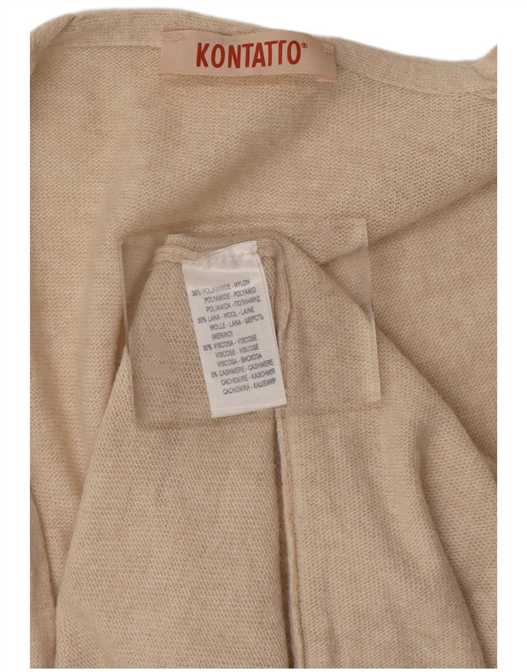 KONTATTO Dame Longline Cardigan Sweater UK 14 Medium Beige Polyamid