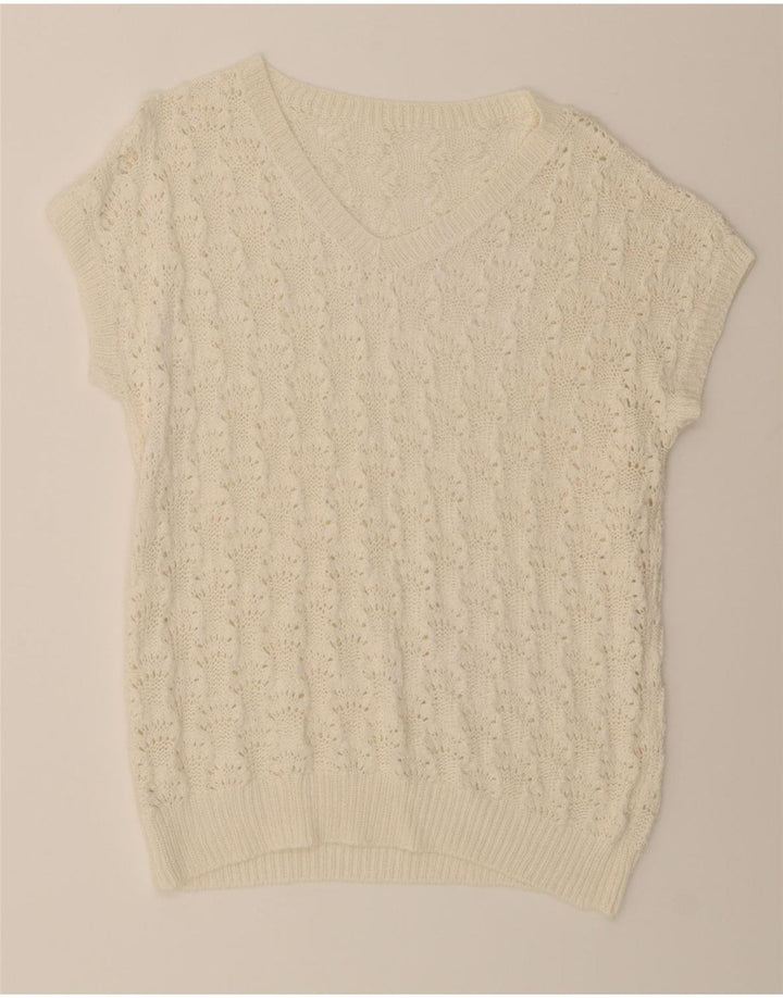 VINTAGE Womens Vest Tank Top UK 14 Medium White Vintage Vintage and Second-Hand Vintage from Messina Hembry 