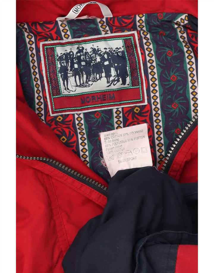 NORHEIM Herre Hættejakke Anorak UK 40 Stor Rød Colourblock Bomuld