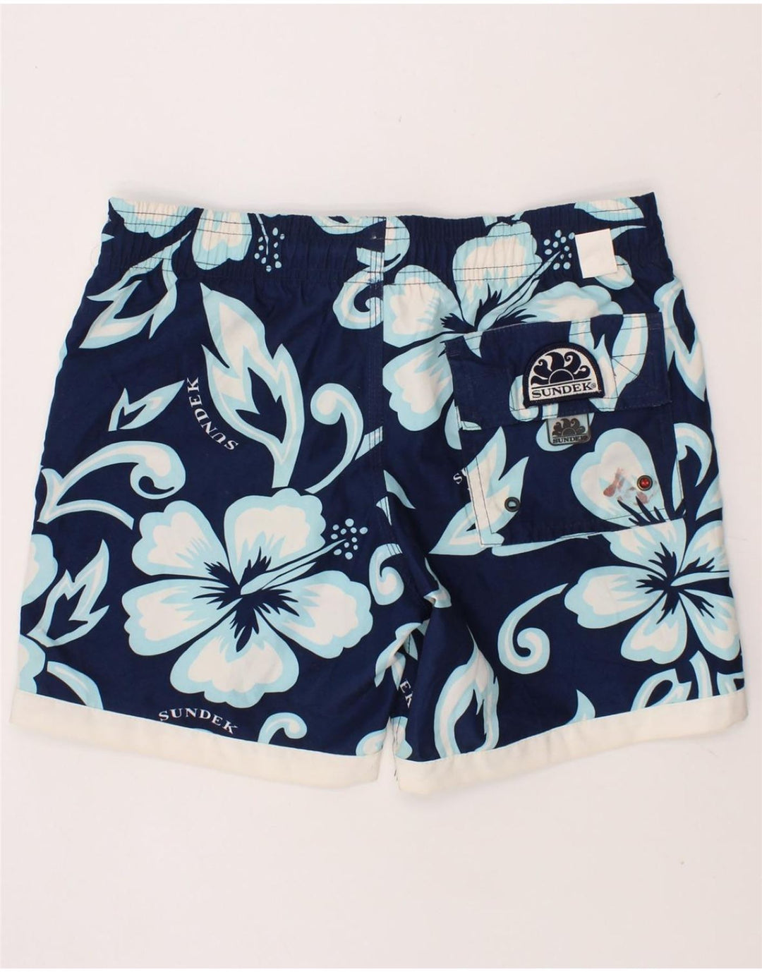 SUNDEK Boys Swimming Shorts 9-10 Years Medium Navy Blue Floral Polyester Vintage Sundek and Second-Hand Sundek from Messina Hembry 