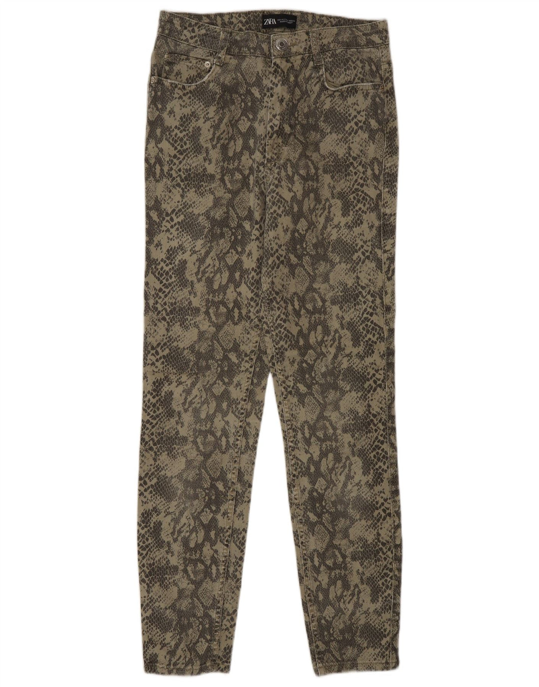 Zara Dame Slim Jeans EU 40 Medium W30 L28 Khaki Animal Print