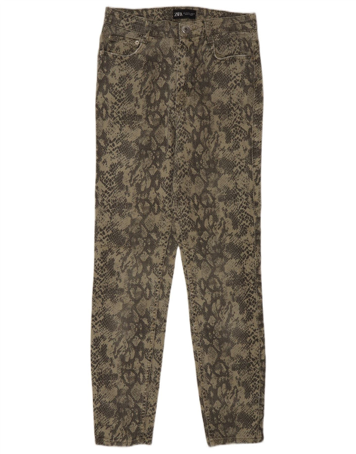 Zara Dame Slim Jeans EU 40 Medium W30 L28 Khaki Animal Print