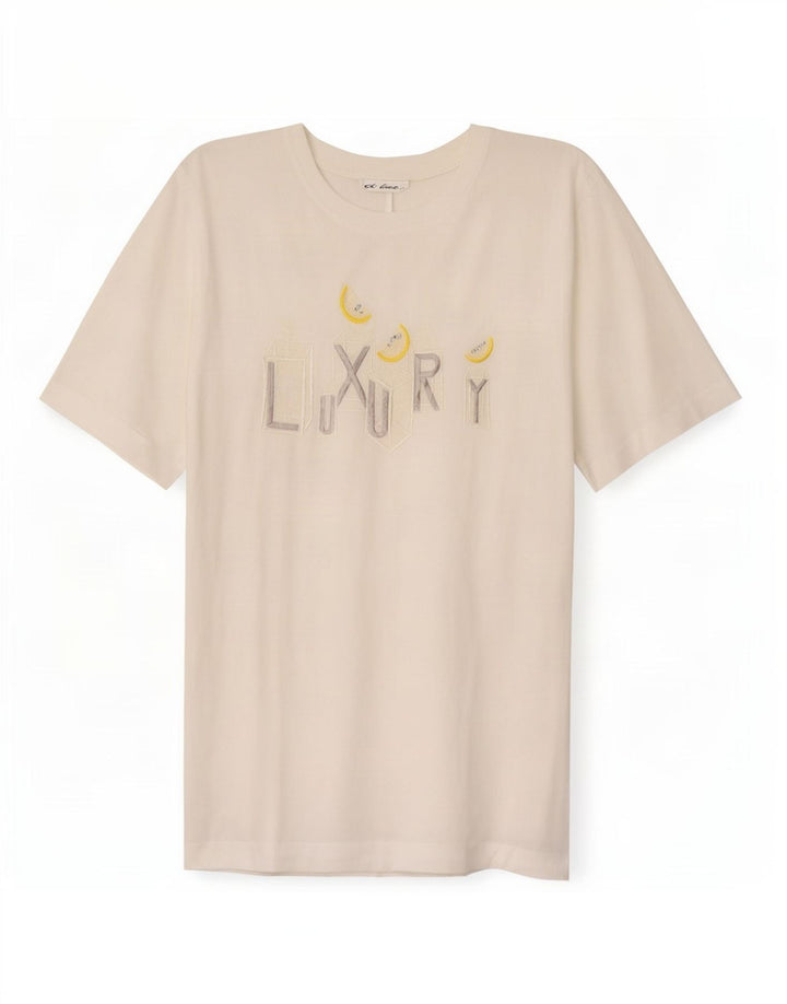 Di Bari Dame Oversized Grafisk T-Shirt Top EU 40 Medium Hvid Linned