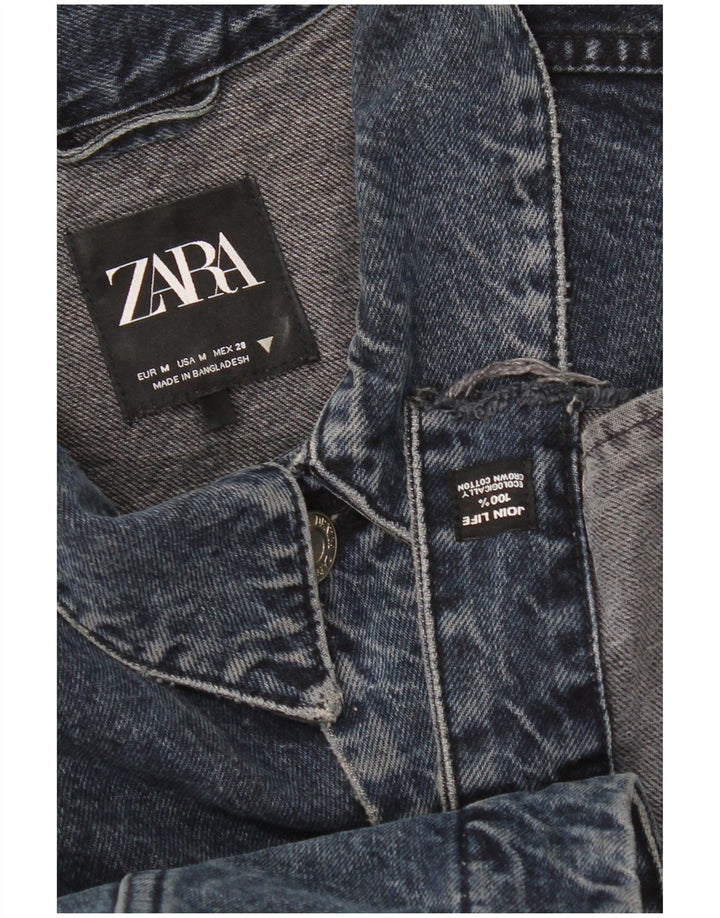 Zara Womens Crop Oversized denimjakke UK 14 Mellem marineblå bomuld