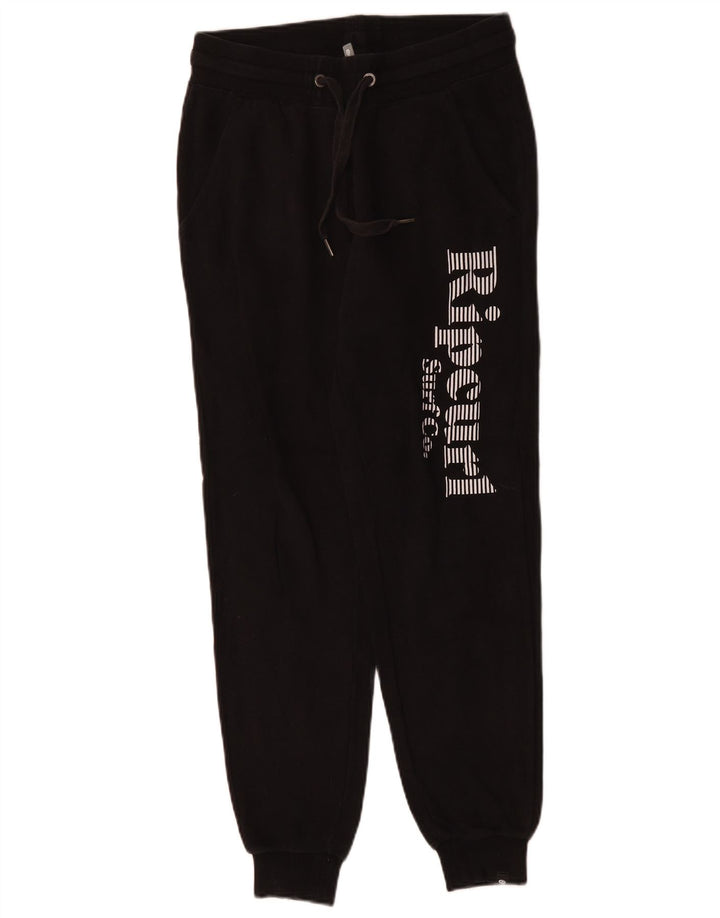 RIP CURL Womens Graphic Tracksuit Trousers Joggers UK 8 Small Black Cotton