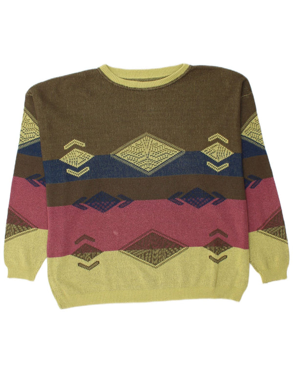 VINTAGE Herre sweater med rund hals IT 50 Medium Grøn Geometrisk