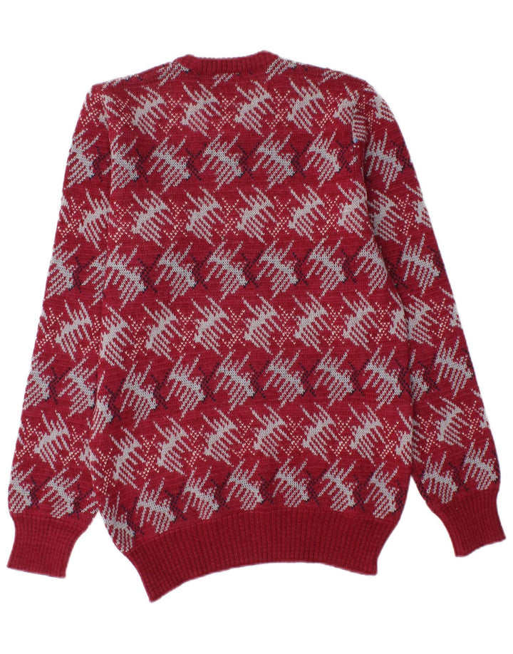 Viky Tricot Herre Crew Neck Jumper Sweater Lille Rød Geometrisk Virgin Wool