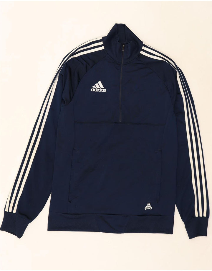 ADIDAS Mens Zip Neck Sweatshirt Jumper Small Navy Blue Polyester Vintage Adidas and Second-Hand Adidas from Messina Hembry 