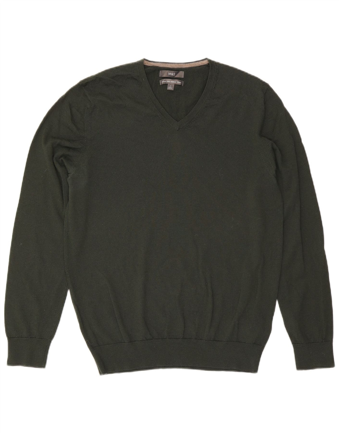 Marks & Spencer Herre V-hals sweater Stor Khaki Wool