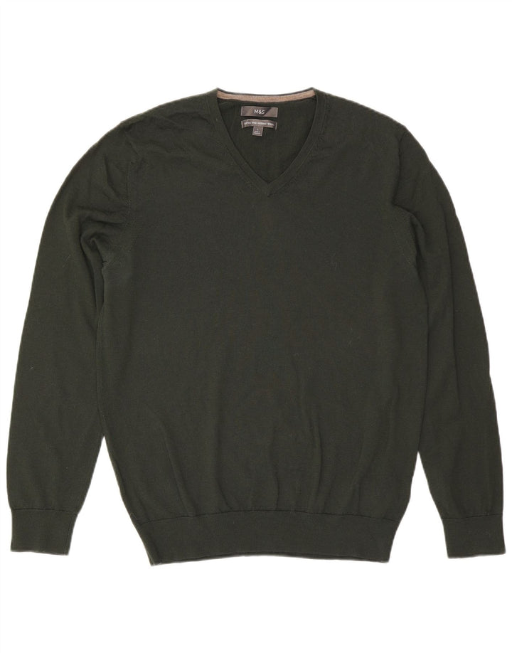 Marks & Spencer Herre V-hals sweater Stor Khaki Wool