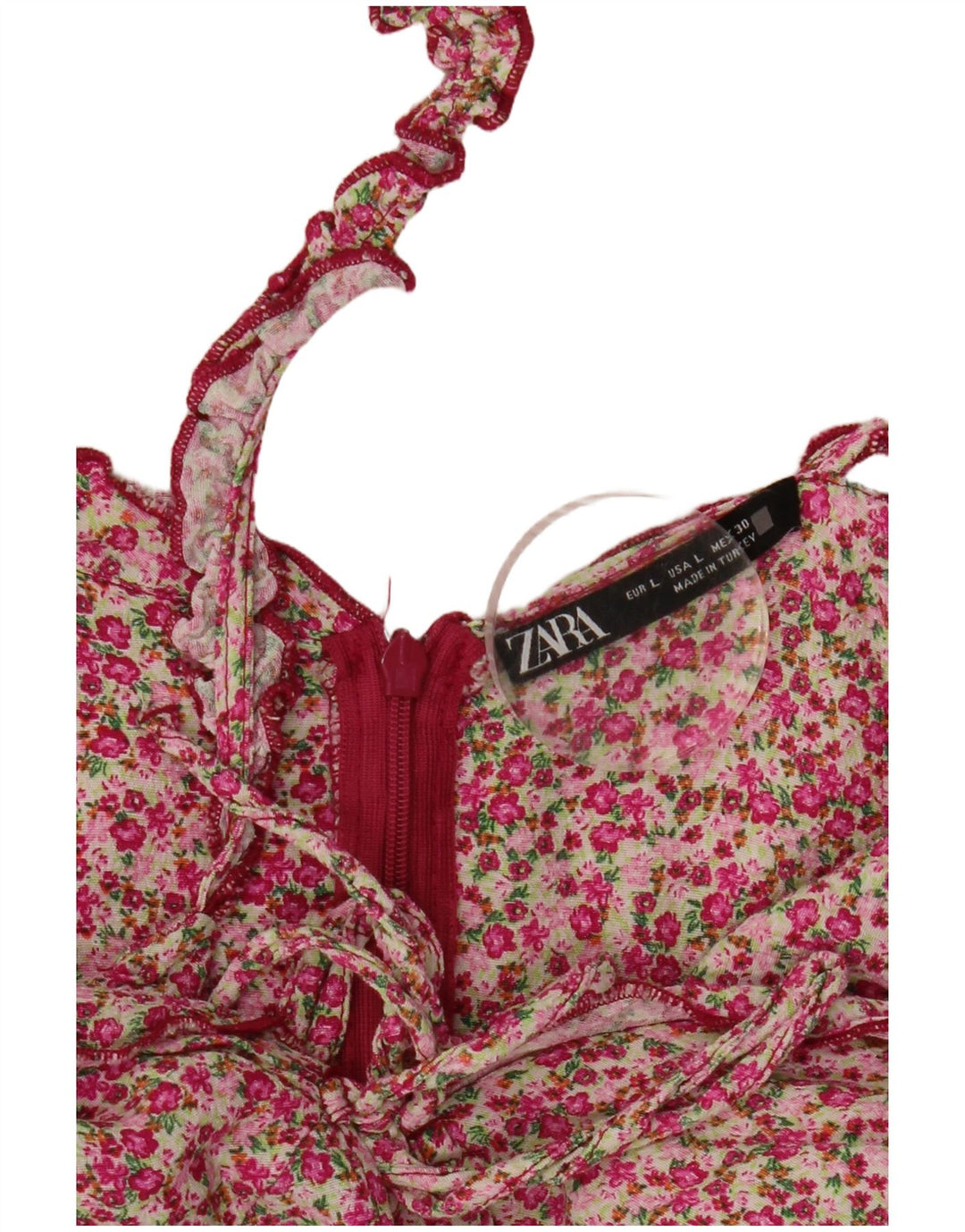 Zara Womens Ruffle Sundress UK 14 Large Pink Floral